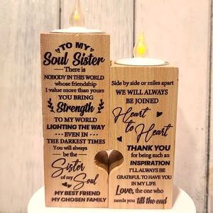 TO MY  SOUL SISTER BEST FRIEND poem on dual wooden tea light candle holders NWT